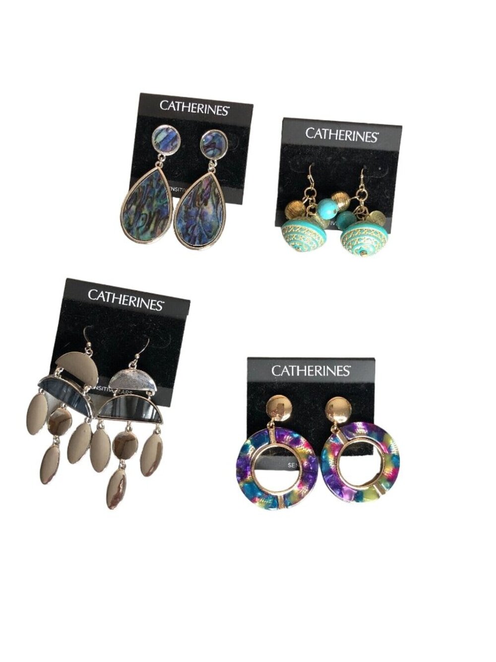 NEW Earrings Catherine's Lot of 4 Dangle Stud Pierced Turquoise Blue Purple